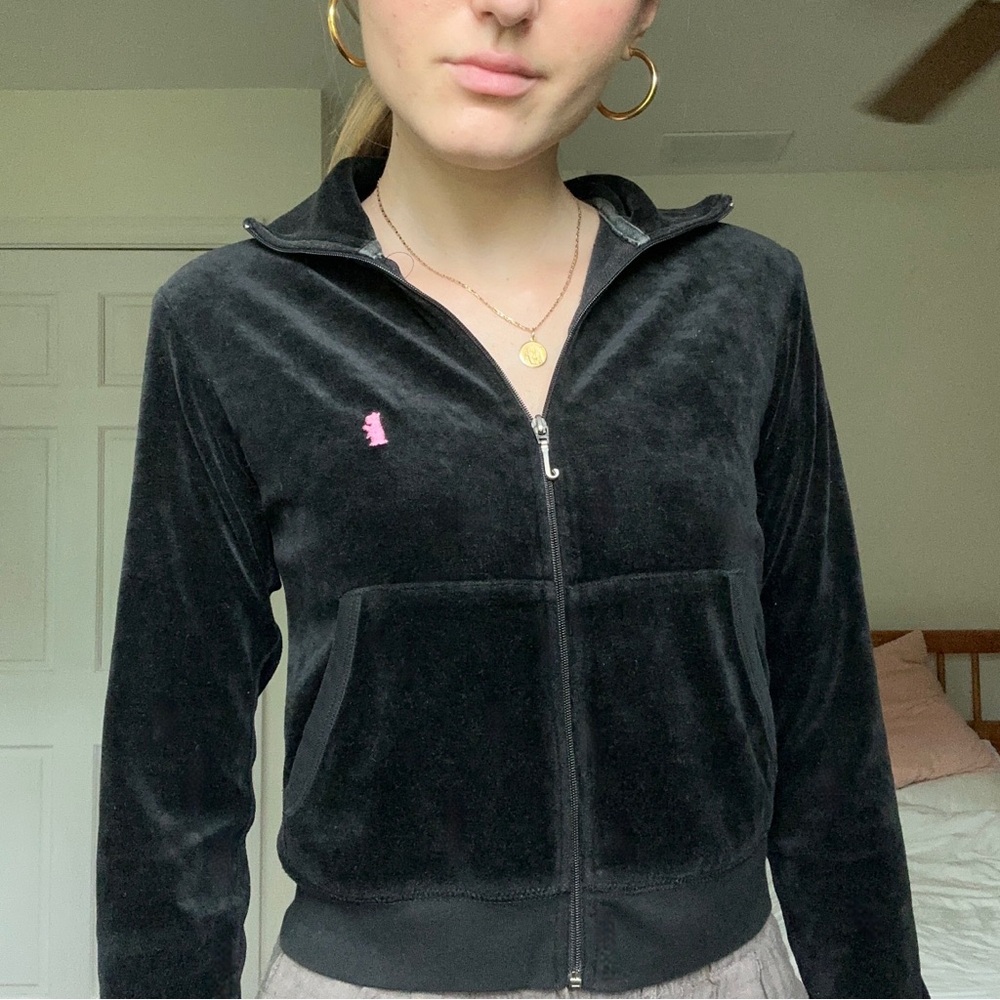00s Vintage Juicy Couture Black Velour Track Jacket